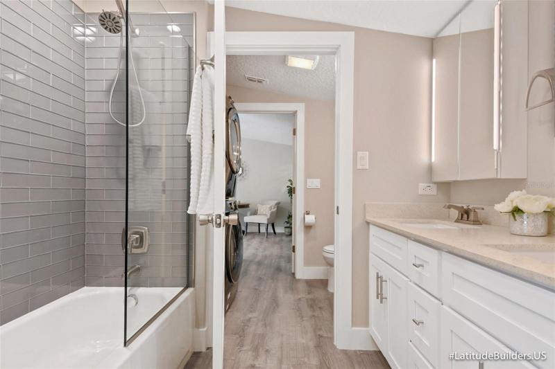 Double sink in second floor bathroom