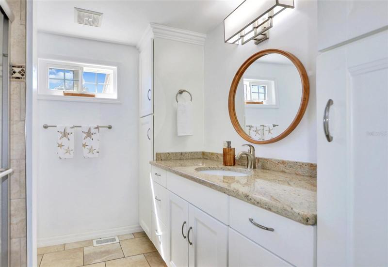 The bathroom has been fully updated