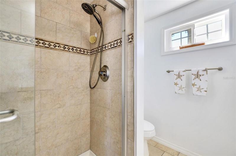 Step into the large shower