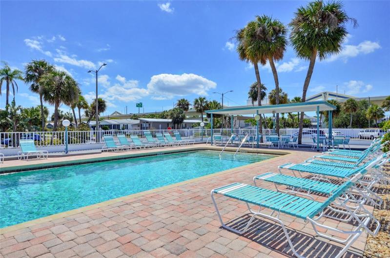 Heated pool and plenty of chairs