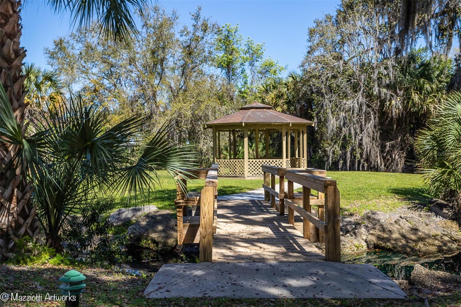 Just a short walk to a bridge. Enjoy the gazebo.