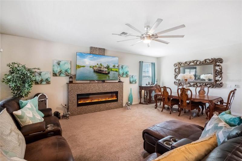 Family room, fireplace, 2nd dining space