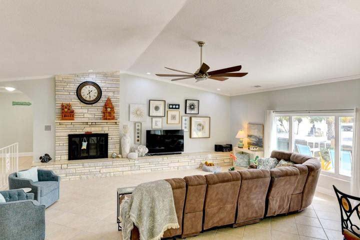 Wood-burning fireplace in the living room