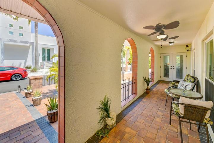 Front patio with ceiling fans