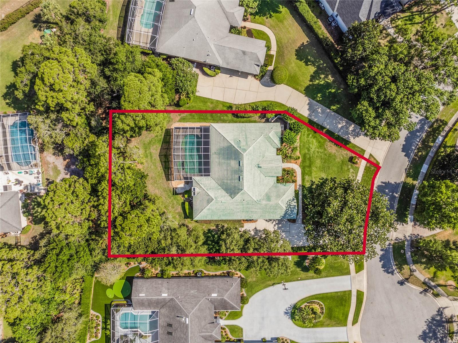 Aerial view with boundary lines