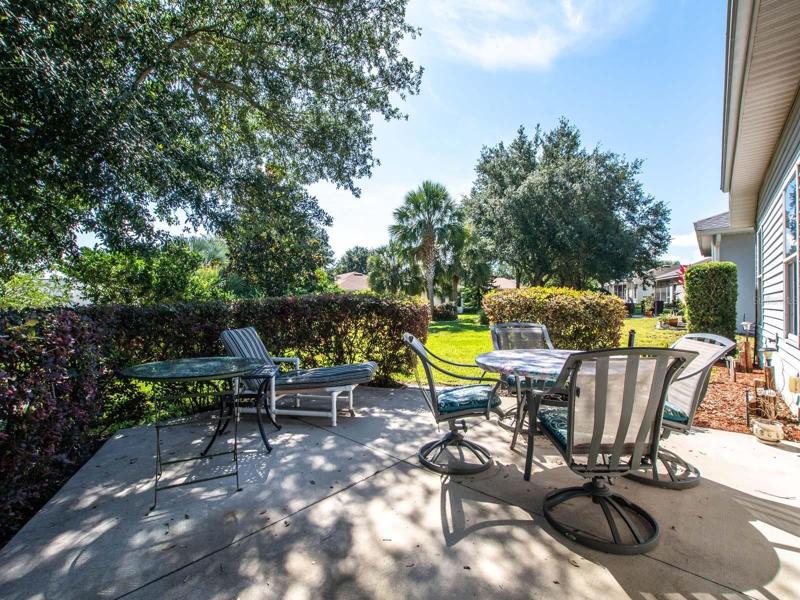 Concrete patio that look with shade trees and privacy