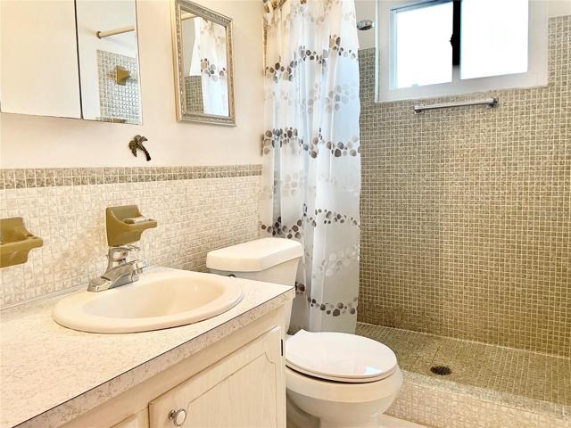 Large Walk-in shower is easily accessible in primary suite bathroom with new toilet.