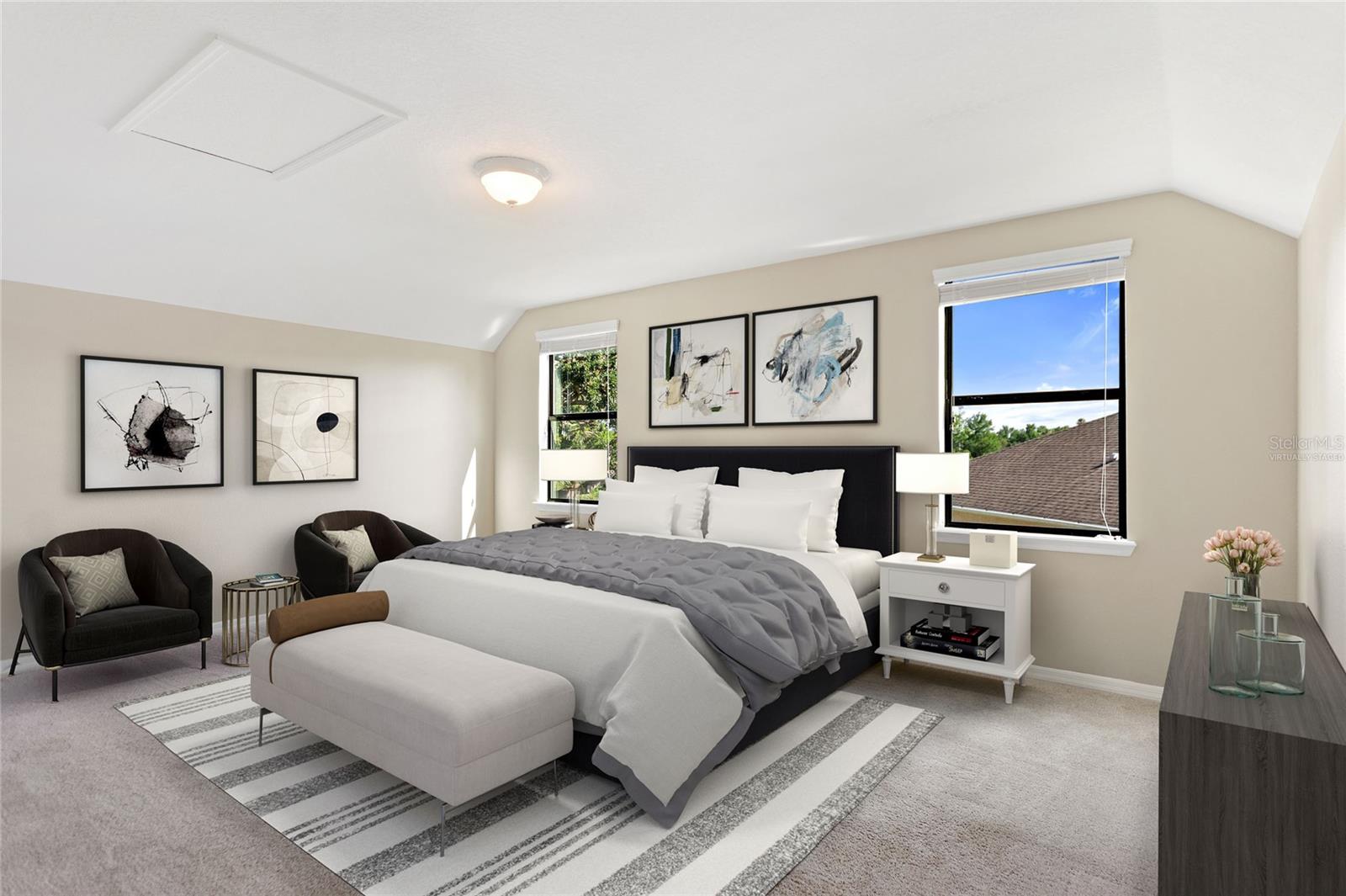 Virtually staged upper floor bedroom