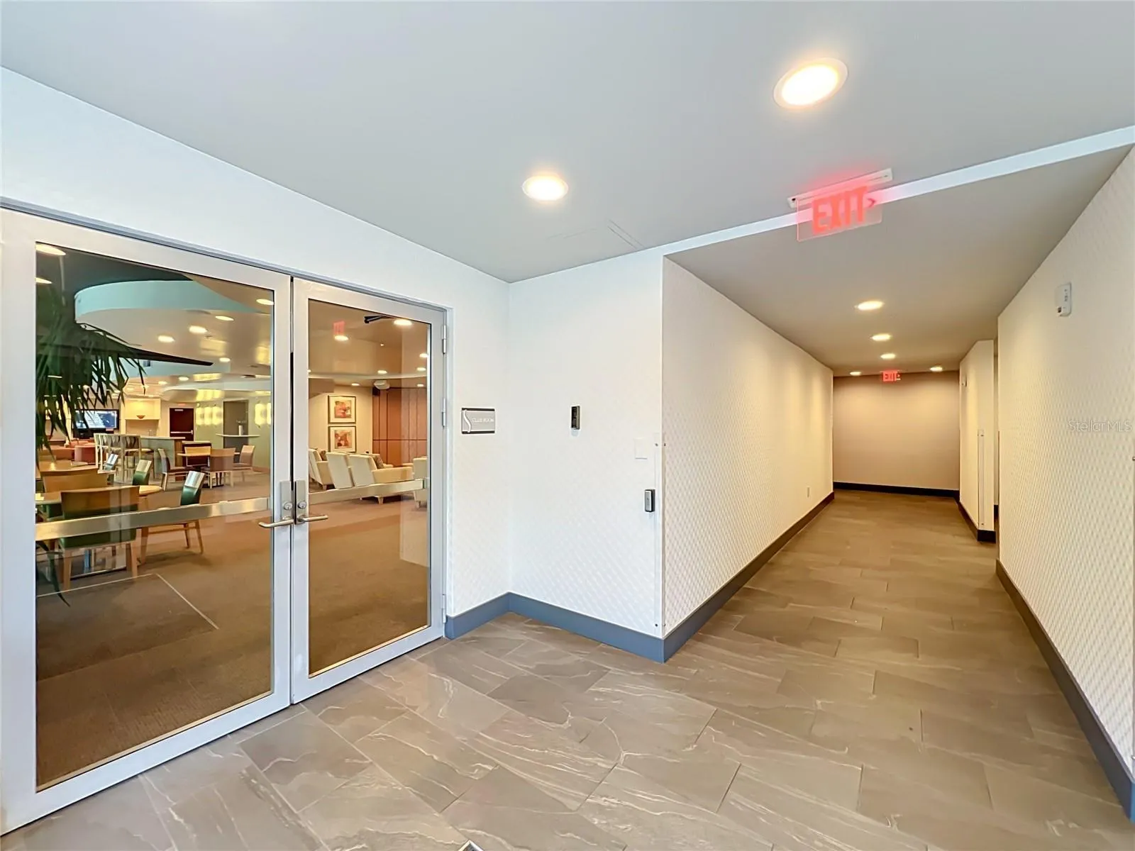 Entrance to lounge/media center.