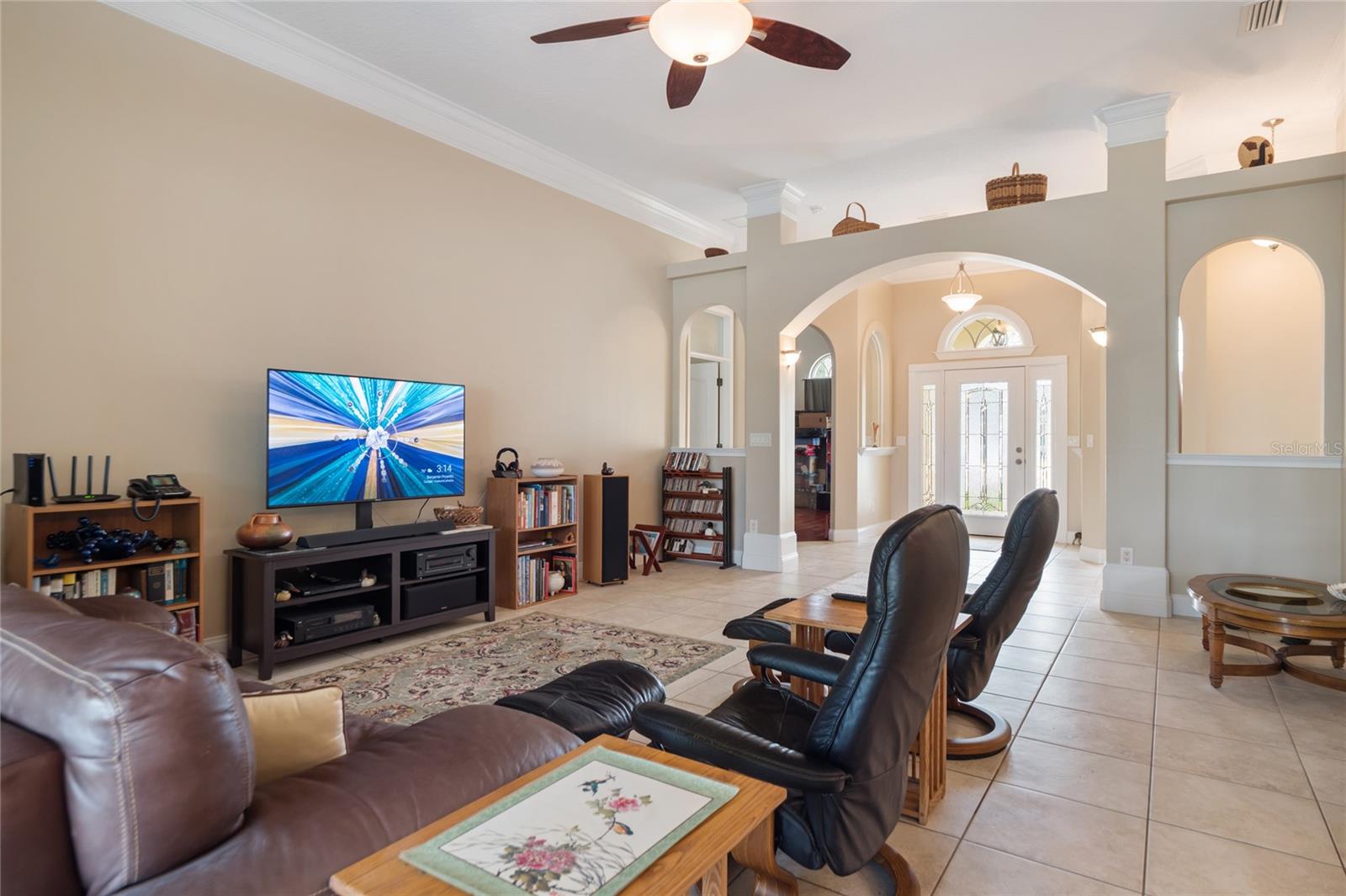 View from family room in to the grand foyer