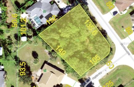 Large corner lot with mature trees.