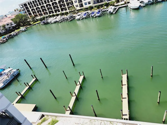 View of boat docks and pool