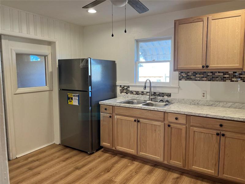 This view shows all the storage space in the kitchen.