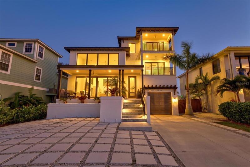 Twilight front elevation.