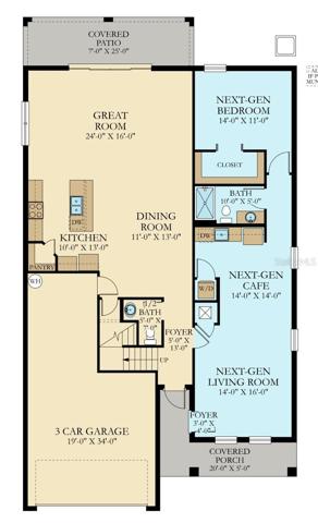 First floor plan, with apartment in blue.
