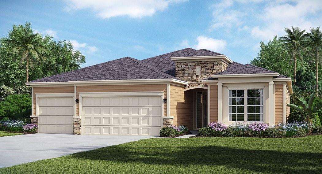 Artist rendering; illustration only; colors, features, and garage orientation may differ.