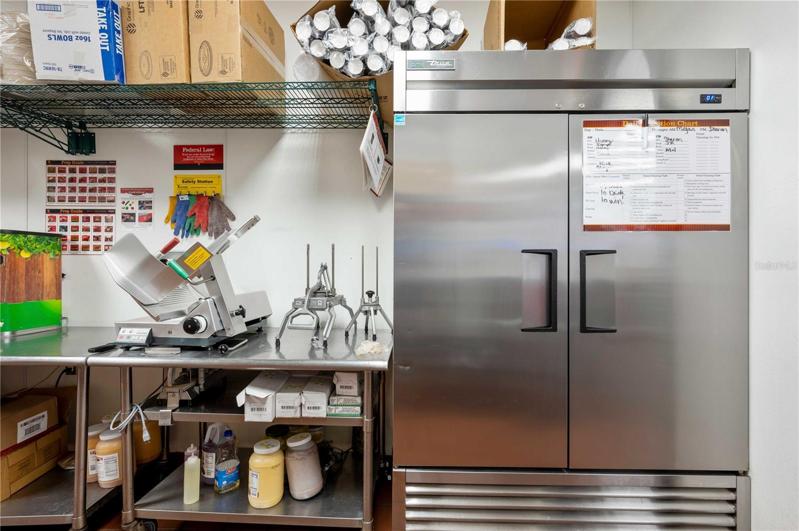 Back Fridge and Meat Slicer