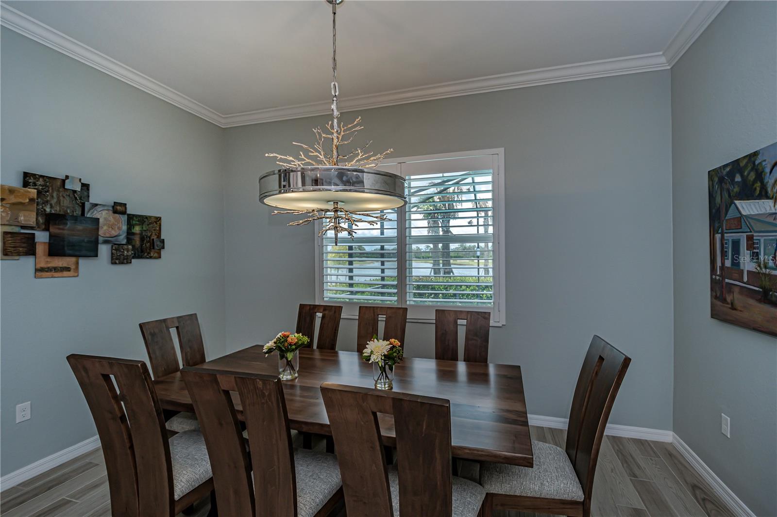 dining with crown and custom lighting