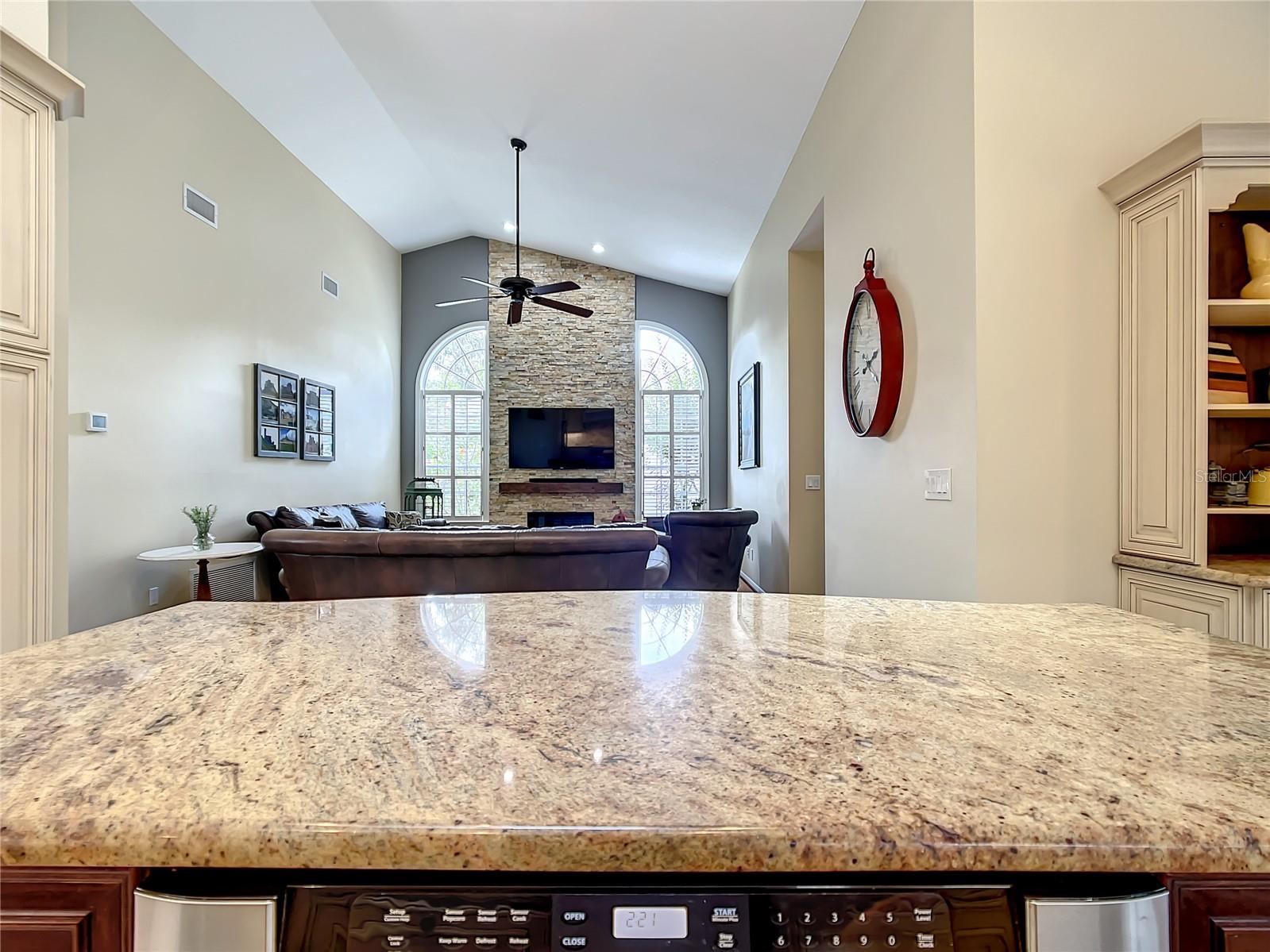 Kitchen open to family room.