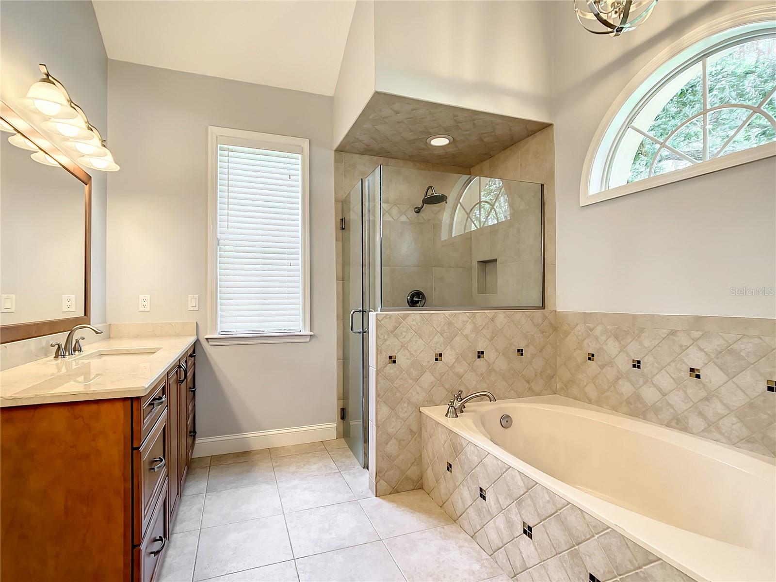 Master En-suite bath, shower and dual vanities.