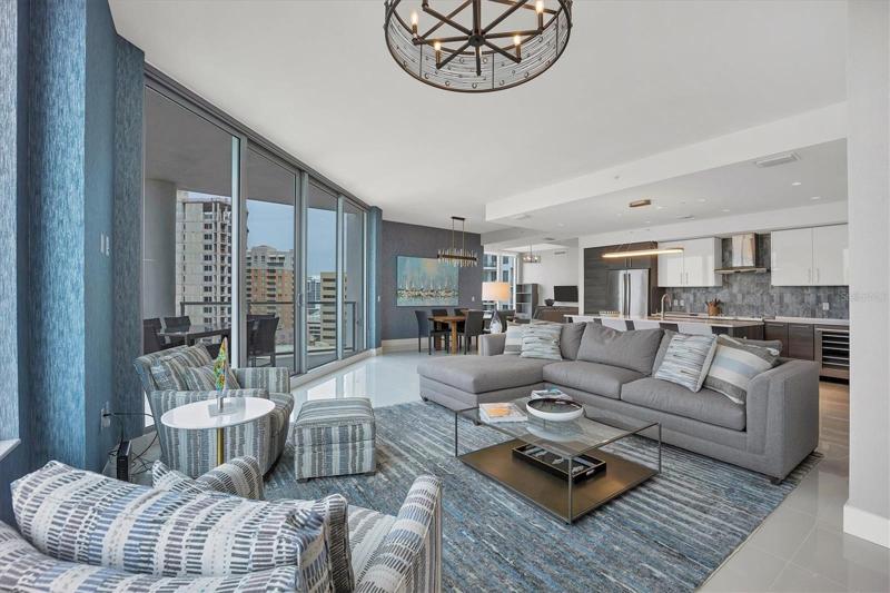 Open floor plan with city and partial water views.