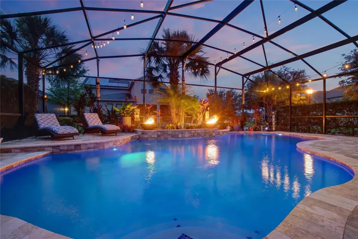 Pool area at night