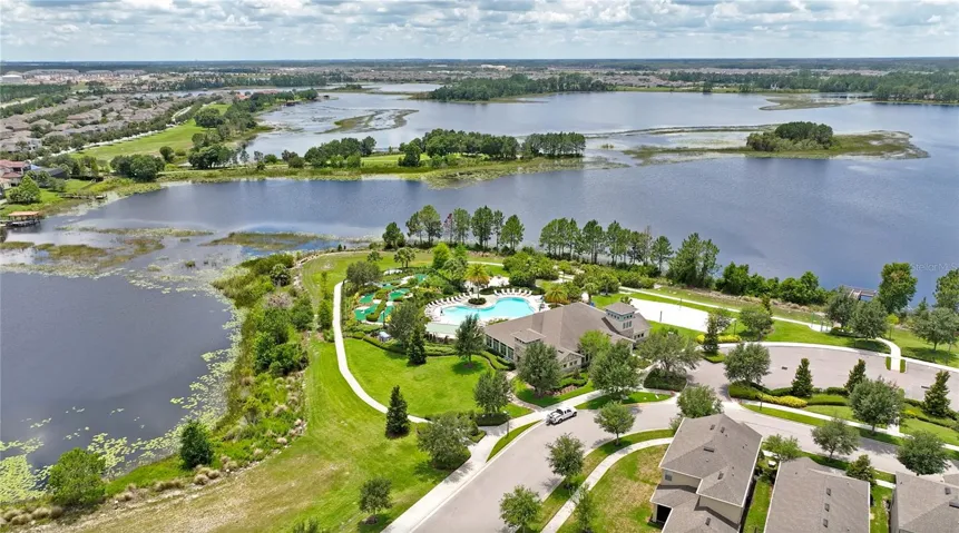 Aerial view of Waterleigh Clubhouse Phase 1B and lake