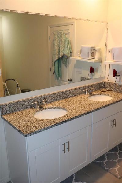 Master bathroom double vanity sink.