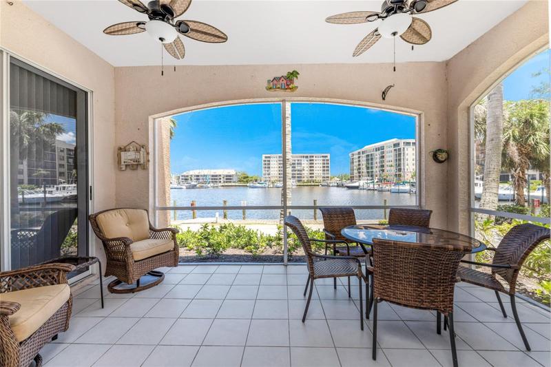 Lanai with marina views