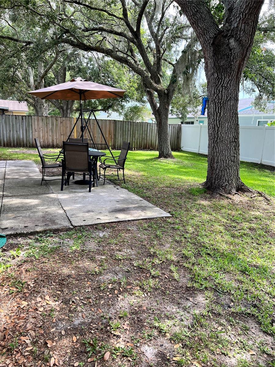 Concrete patio for outdoor dining.