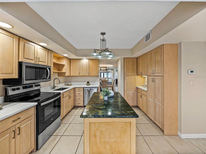 The kitchen is spacious, measuring 15' X 13'!
