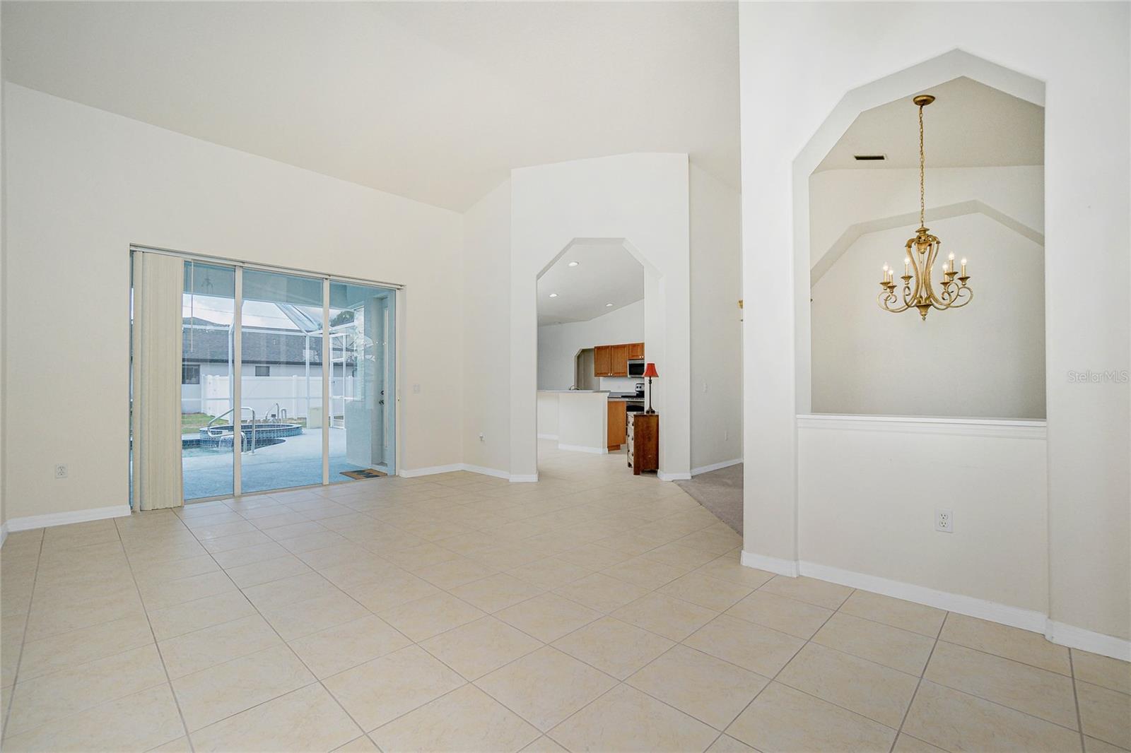 Living room has tiled flooring