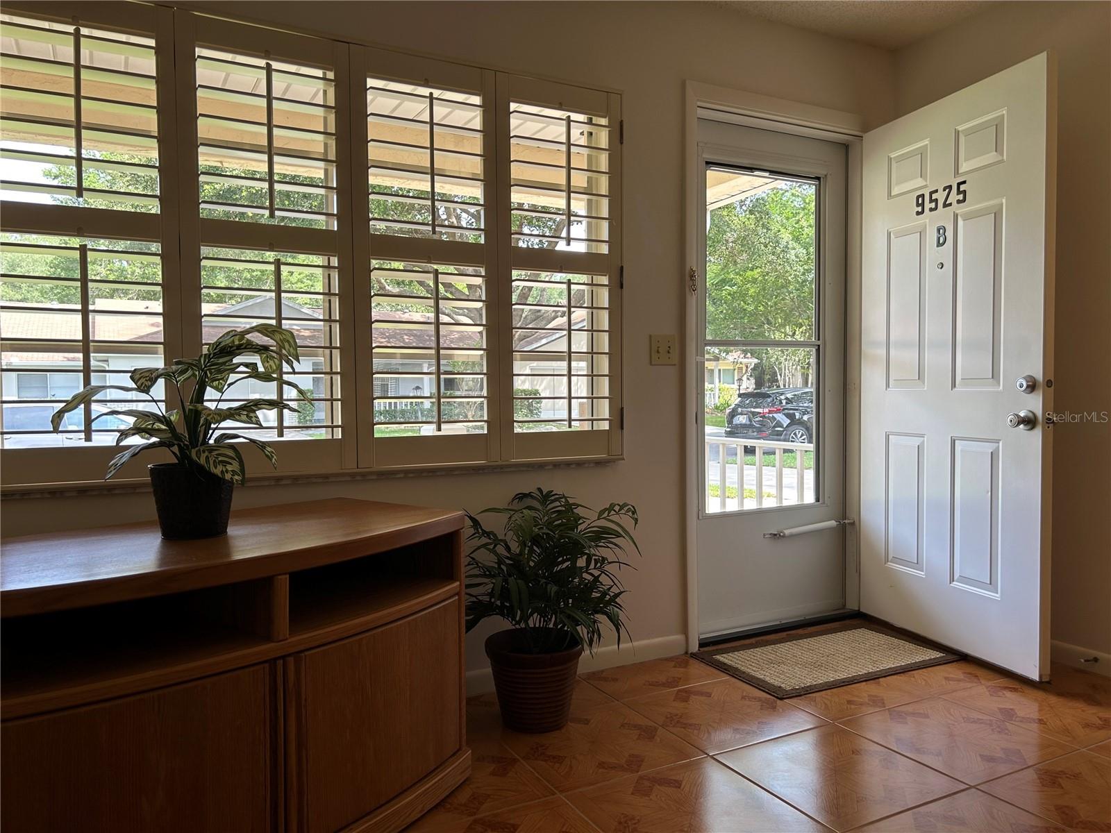 Plantation shutters enhance the windows