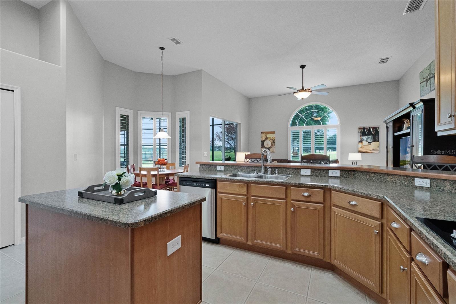 Ample storage and countertop space. View to Family Room and Breakfast Nook