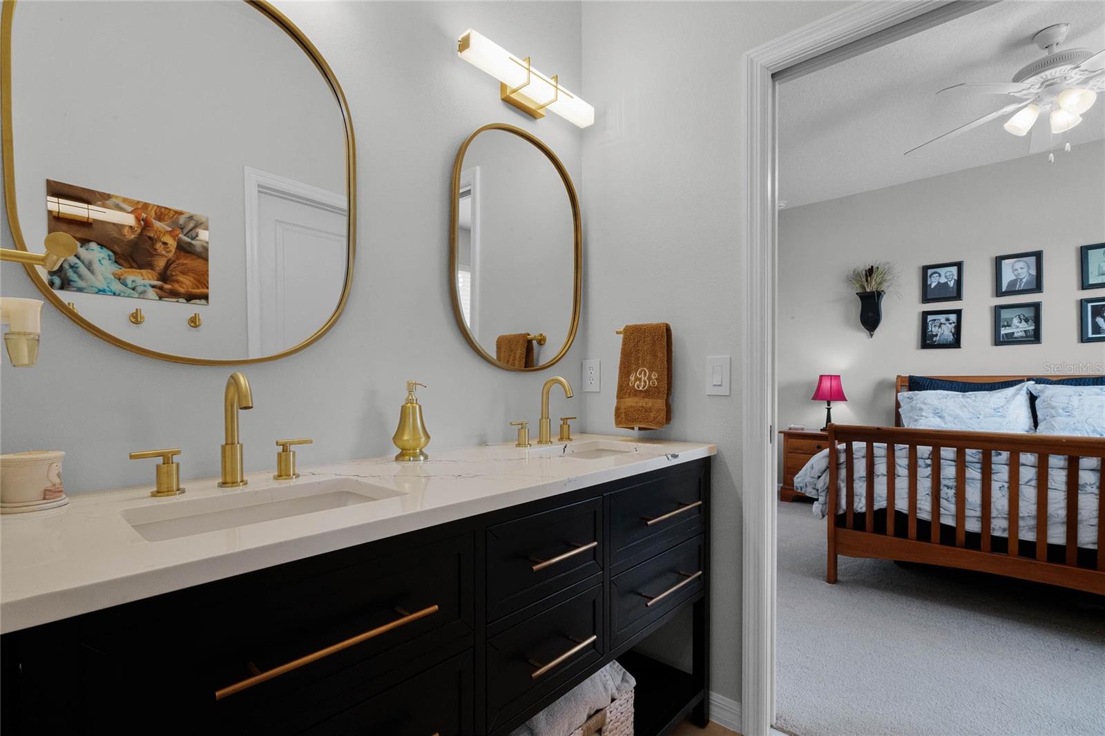 JACK-AND-JILL BATHROOM, NEW DOUBLE VANITY, MIRROS & LIGHTING, POCKET DOORS. Located between  Bedroom #3 & #4.