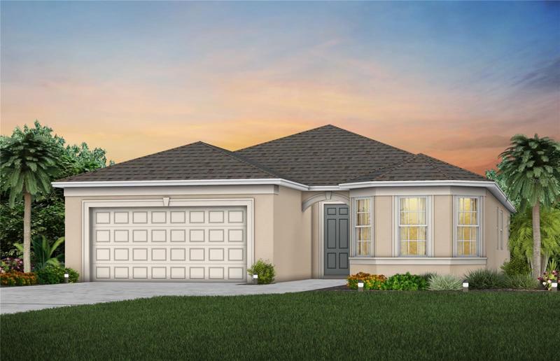 Medina Florida Mediterranean Exterior Design. Artistic rendering for this new construction home. Pictures are for illustrative purposes only. Elevations, colors and options may vary.