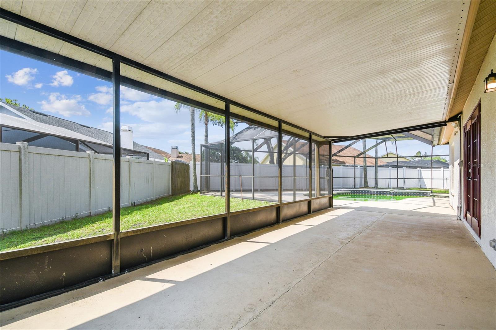 Screened in back patio.