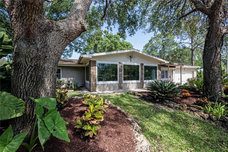 Front of home with lush landscaping