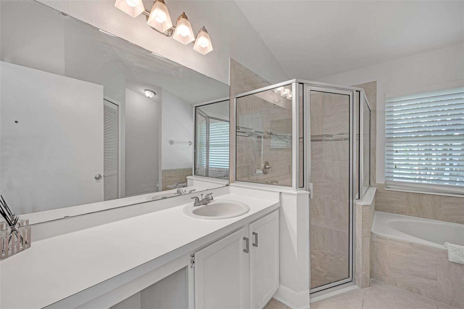 Master bath with large shower &amp; look at all that counter space!