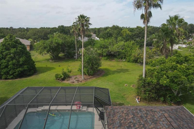 Aerial of the pool and lot