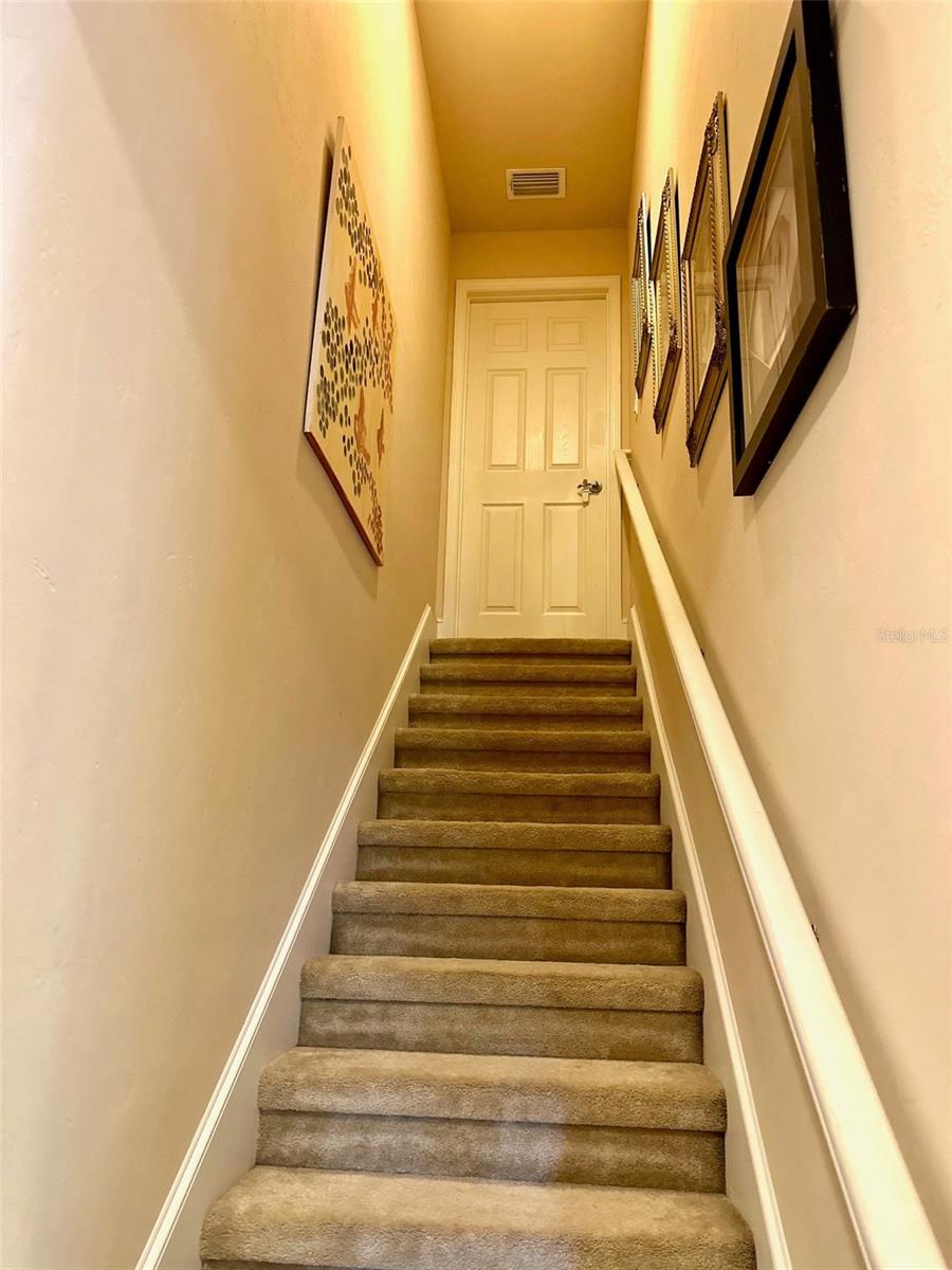 FRESHLY PAINTED BACK HALL STAIR TO BONUS ROOM