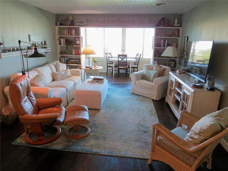 living area with builtiins