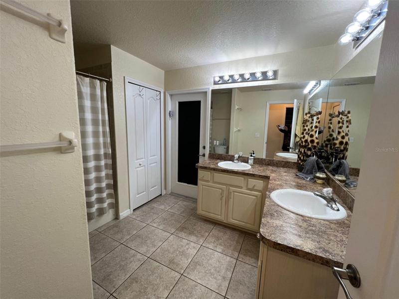 Huge pool bath with dual sinks