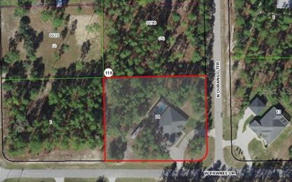 Corner lot with circular driveway (house behind the trees for privacy)