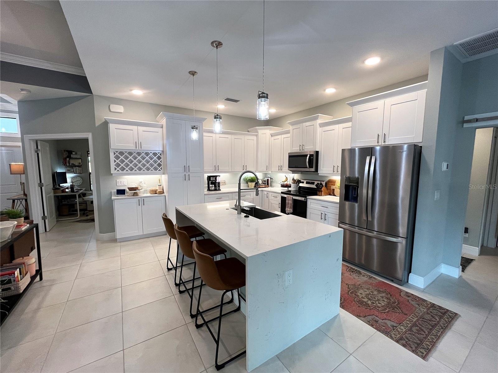 Large dining room with views of the pool