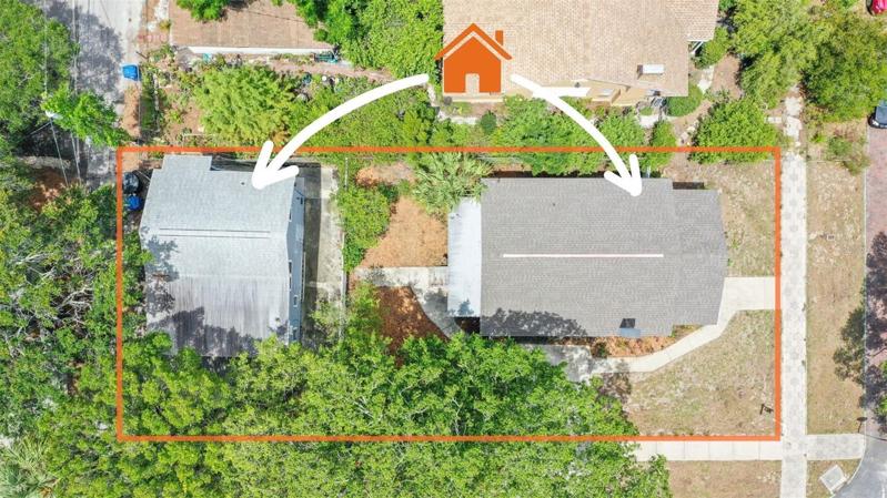 Overhead view of the property showing location of both buildings on a corner lot 2 blocks off Central Ave