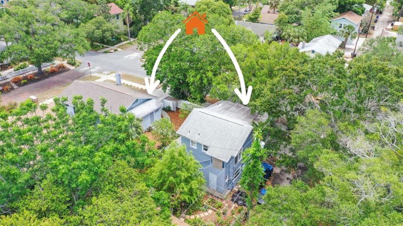 Overhead view of the property showing location of both buildings on a corner lot 2 blocks off Central Ave