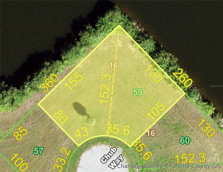Lot on the right. Both parcels are 180186 s.f. Lot 58 is 8983 s.f. with 155 on the lake
