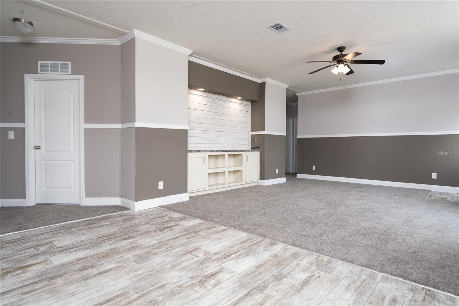Dining area towards main living area and bedrooms.