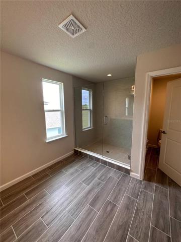 Walk in shower with frameless enclosure